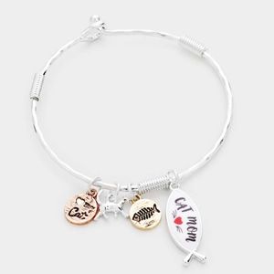 Silver Cat Mom Bangle Bracelet